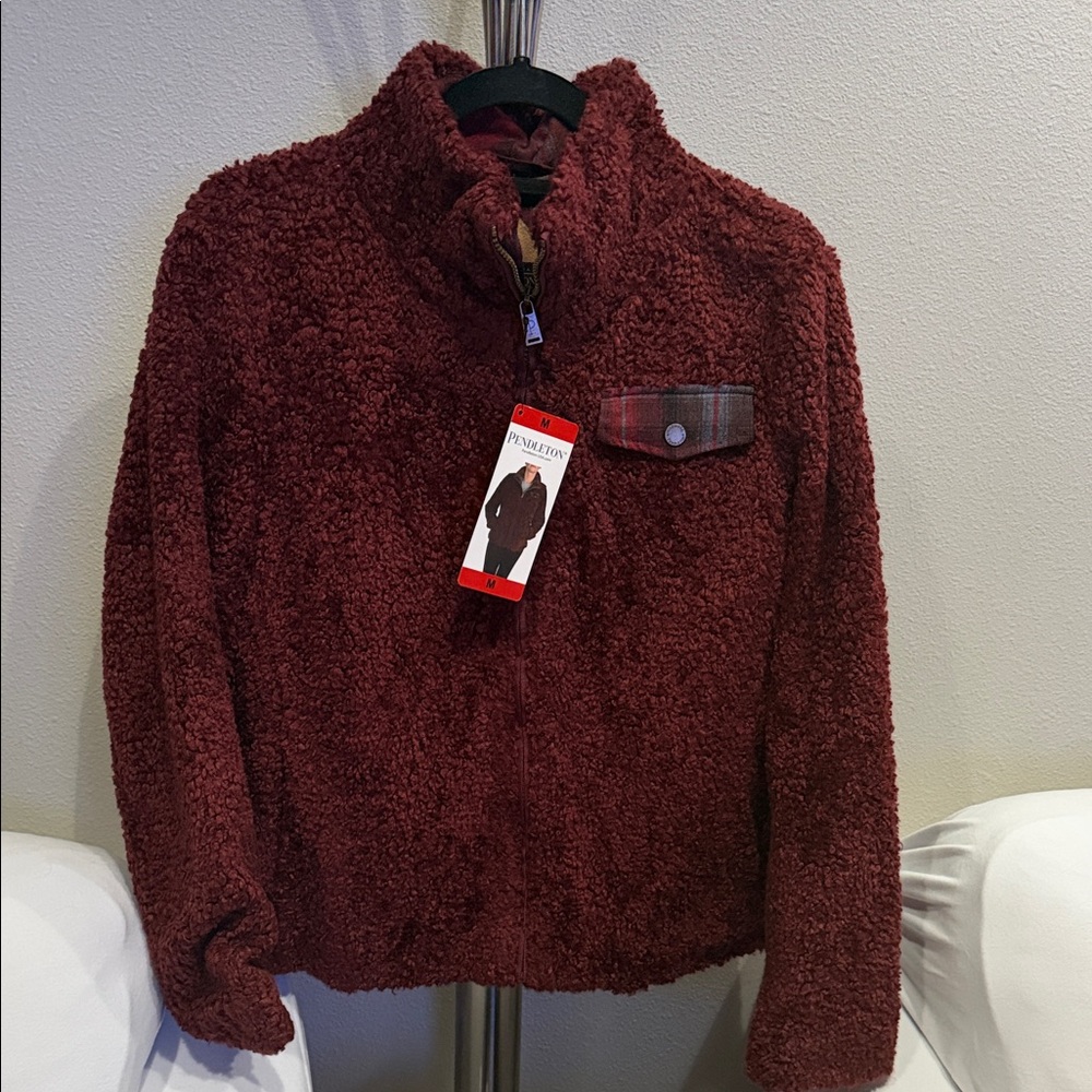 Pendleton Maroon Sherpa Jacket with Plaid Accent